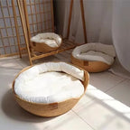 Pet Bed Cat Mat Kennel Dog Beds Sofa Bamboo Weaving Four Season Cozy Nest Baskets Waterproof Removable Cushion Sleeping Bag